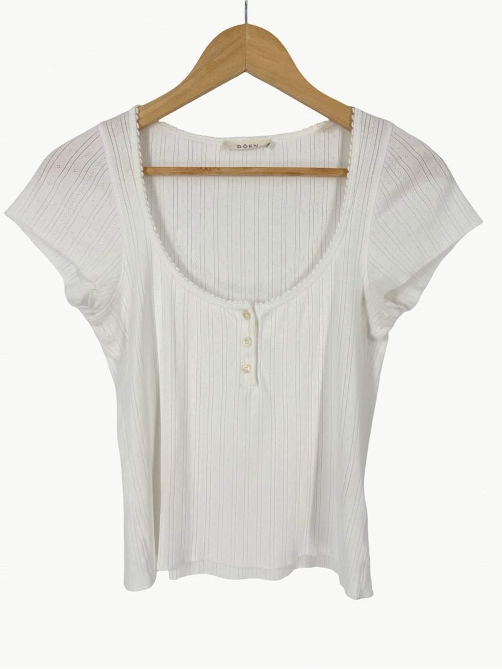 DÔEN Callia Tee Size Medium Salt White Organic Cotton Pointelle Lace Trim Rare